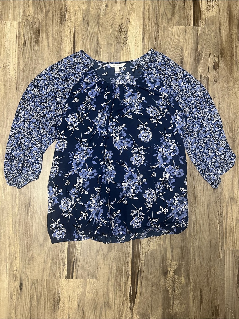 croft & barrow Navy Blue Floral Mixed-Print Blouse
